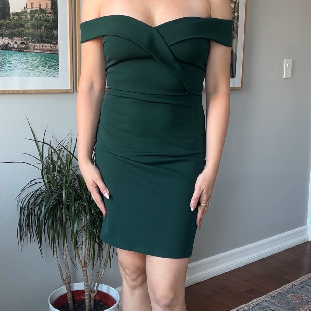 Off the Shoulder Hunter Green Dress